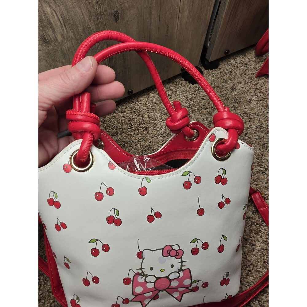 Hello Kitty Cherry Print Adjustable Shoulder Bag, White Red Pink - Picture 3 of 5